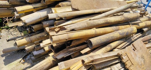 a view of a pile of bamboo