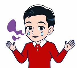 赤い服を着た若い男性