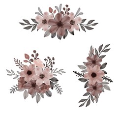 floral watercolor arrangement in brown. vector flower frame