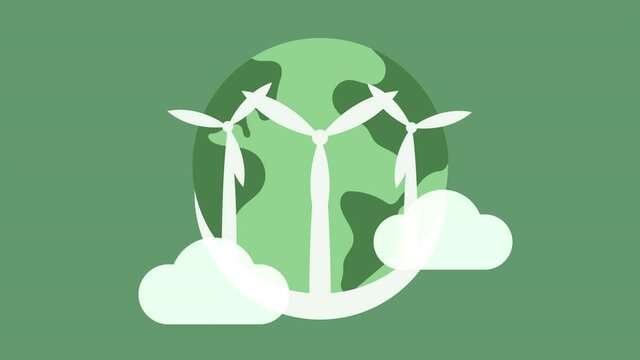 ecology animation with earth planet and turbines