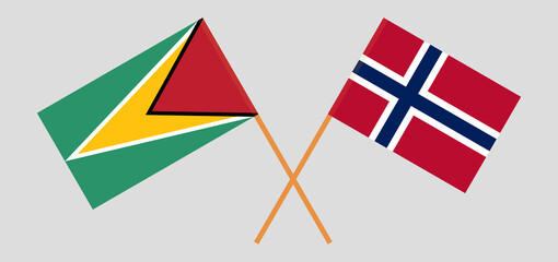 Crossed flags of Guyana and Norway. Official colors. Correct proportion