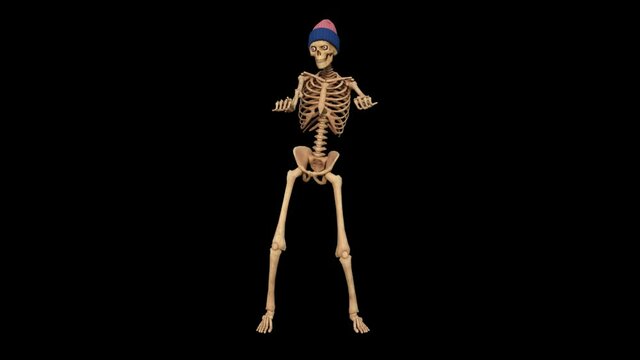 Skeleton tacts silly dance, animation, transparent background