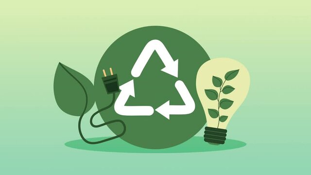 ecology animation with bulb and recycle arrows