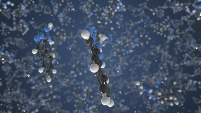 Molecule of Hydralazine. Molecular model, looping seamless 3d animation