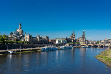 Fototapeta na wymiar View of the Frauenkirche from the Elbe riverbanks, Dresden, Germany