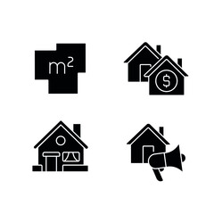 Real estate glyph icons set. House for sale. Black silhouette symbol. Vector isolated illustration