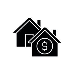 House sale agreement with money glyph icon. Real estate. Black silhouette symbol. Vector isolated illustration