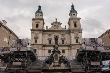 SALZBURG, AUSTRIA, 2 AUGUST 2020: Facade of Salzburg Cathedral