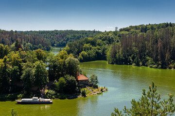 ZVIKOV, CZECH REPUBLIC, 1 AUGUST 2020: View of the Vltava River and the forest near Zvikov Castle