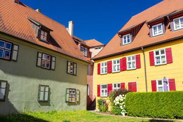 Fototapeta na wymiar DINKELSBUHL, GERMANY, 27 JULY 2020: colorful houses