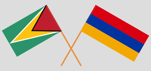 Crossed flags of Guyana and Armenia. Official colors. Correct proportion