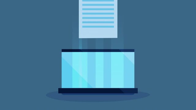 laptop with documents paper animation