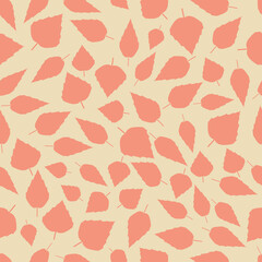Seamless autumn pattern with orange serrate leaves on a dusty orange background. Vector, eps 10.