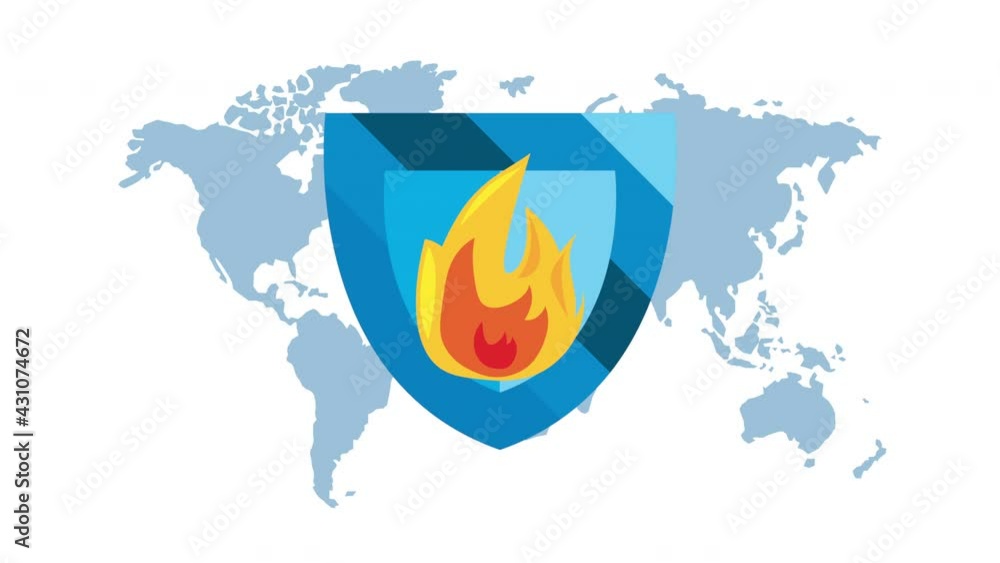 Poster security data animation with fire shield in earth maps