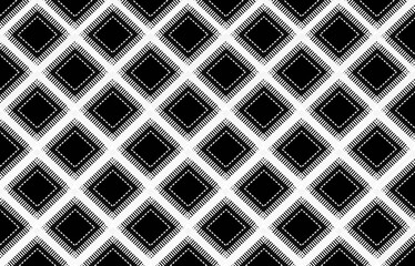 Rows pattern of black and white squares with edging and stitching, texture for textiles and printing on paper