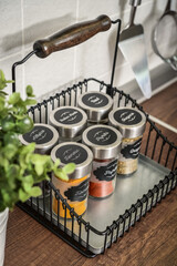 Glass jars with different spices