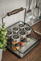 Glass jars with different spices