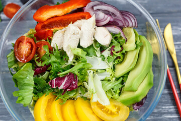 green salad with vegetables and meat