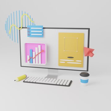 Ilustra&ccedil;&atilde;o Web - Computador e gr&aacute;ficos 3D