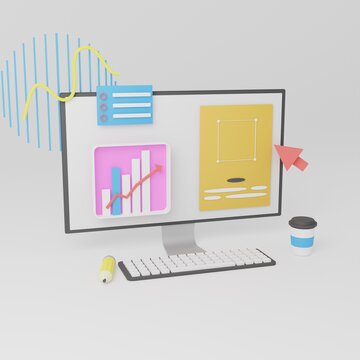 Ilustra&ccedil;&atilde;o Web - Computador e gr&aacute;ficos 3D