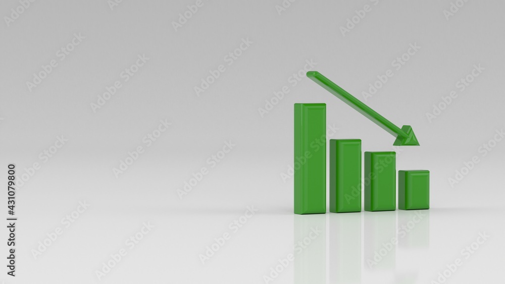 Poster growth diagram with green down arrow on white gray background. business data diagram. chart and grap