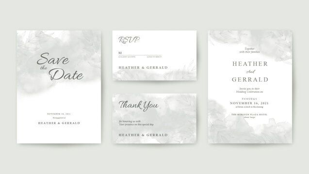 Romantic wedding invitation with grey watercolor background