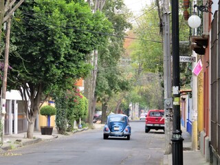 old car in a street of Coyoacan, Mexico city