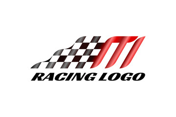 3D vector logo element with an illustration of a starting flag or a finishing flag in a racing competition forming initials "M". Usable for racing logos, athletics, chess and general sports logos.