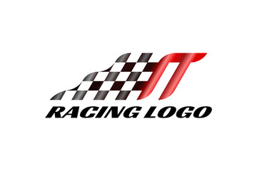 3D vector logo element with an illustration of a starting flag or a finishing flag in a racing competition forming initials 