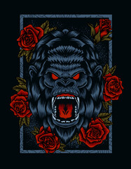 illustration vector gorilla head with rose flower
