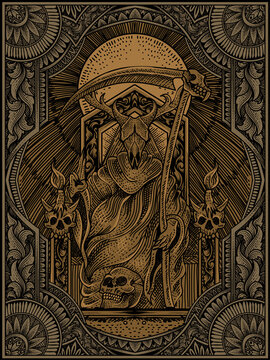illustration vector king satan on gothic engraving ornament style