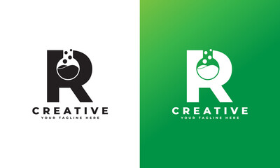 Letter R with Abstract lab logo. Usable for Business, Science, Healthcare, Medical, Laboratory, Chemical and Nature Logos.