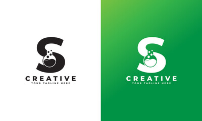 Letter S with Abstract lab logo. Usable for Business, Science, Healthcare, Medical, Laboratory, Chemical and Nature Logos.