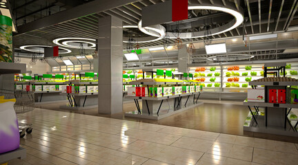 3d render of supermarket grocery store - obrazy, fototapety, plakaty