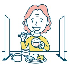 食事をするシニア女性のイラスト素材