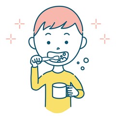 歯磨きをする男の子のイラスト素材