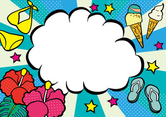 アメコミ風吹き出し　夏　ハイビスカスデザイン