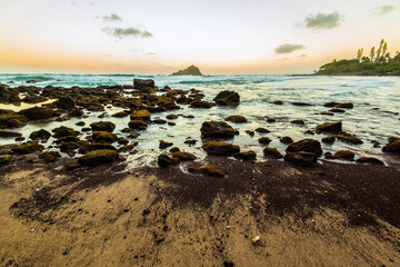Sunset on Koki Beach With Alau Island in The Distance, Koki Beach Park, Hana, Maui, Hawaii, USA