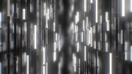 Flashing Bright White Neon Light Tubes Hallway Corridor Laser Glow - Abstract Background Texture