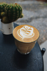 Hot cappuccino coffee on the table