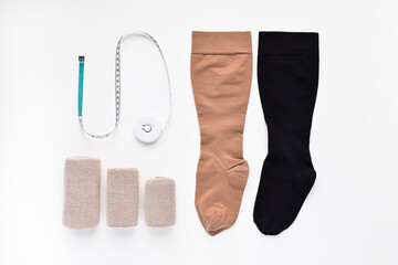 Lymphedema managment supplies on white background