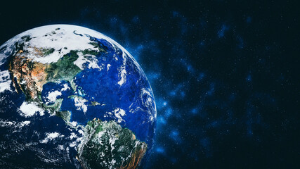 Planeet aarde wereldbol uitzicht vanuit de ruimte met realistisch aardoppervlak en wereldkaart zoals in het oogpunt van de ruimte. Elementen van dit beeld geleverd door NASA planeet aarde van ruimtefoto& 39 s.