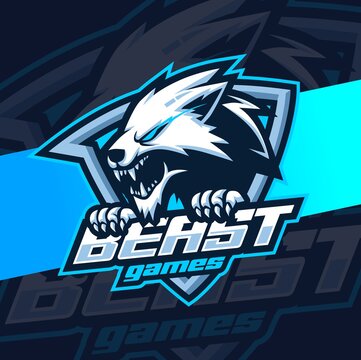 beast white wolves mascot esport logo design for gaming