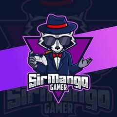 raccoon gangster mascot gamer logo