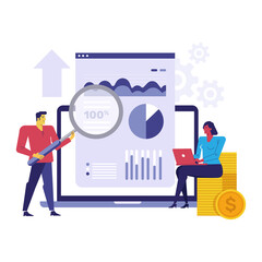 business concept with charts on computer monitors and screen