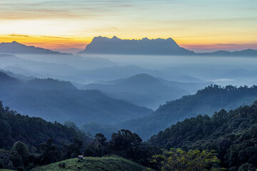 Obraz premium beautiful Misty Morning with Beautiful Sunrise which clear blue sky in morning