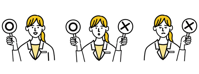 Naklejka premium 医師 医者 女性 ポップ セット マルバツ ○× 