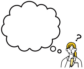 医師　医者　女性　ポップ　はてな　考えている　空欄　空白　セリフ
