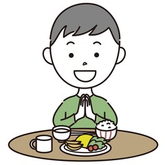 元気にいただきますをする男の子のイラスト素材