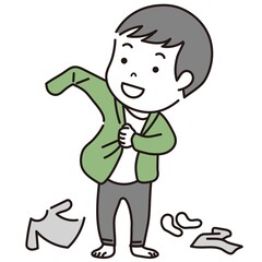 服を着替える男の子のイラスト素材